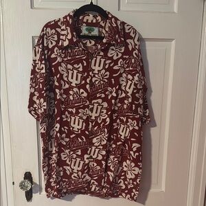 Indiana University Treefort Hawaiian Camp Shirt Men's Small Red and White